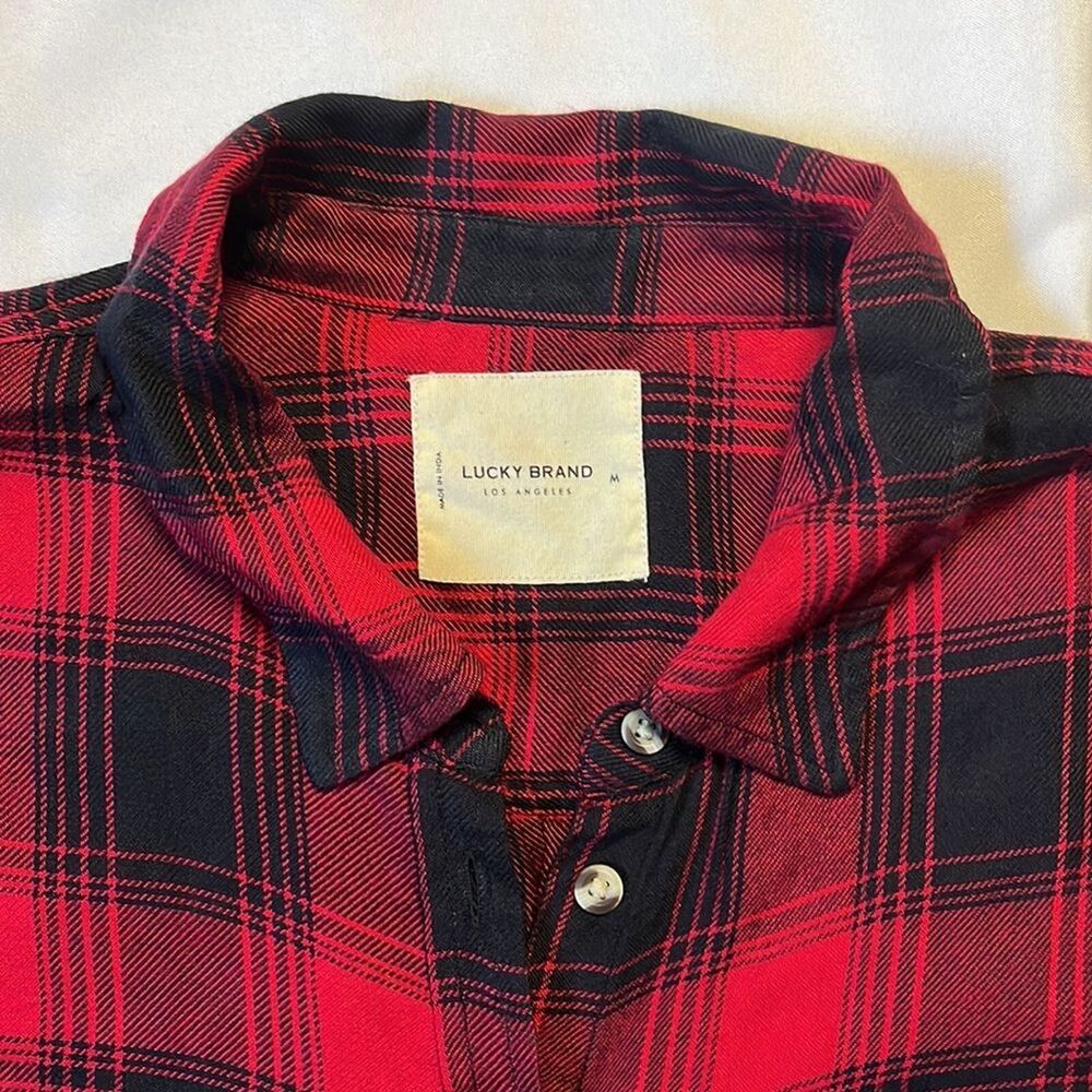Lucky Brand Red Plaid Button Long Sleeve Shirt Size Medium - Picture 2 of 10